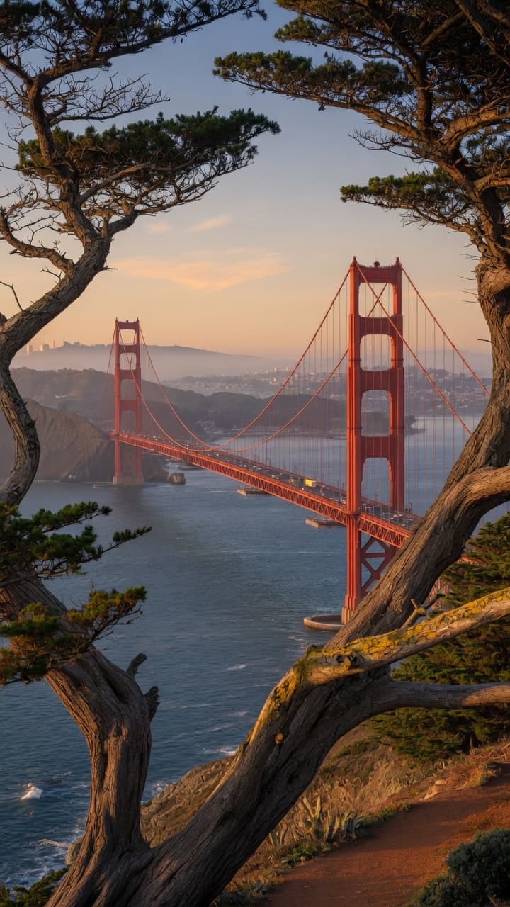 Golden Gate Bridge bei Sonnenuntergang auf der Gridwow-Leinwand